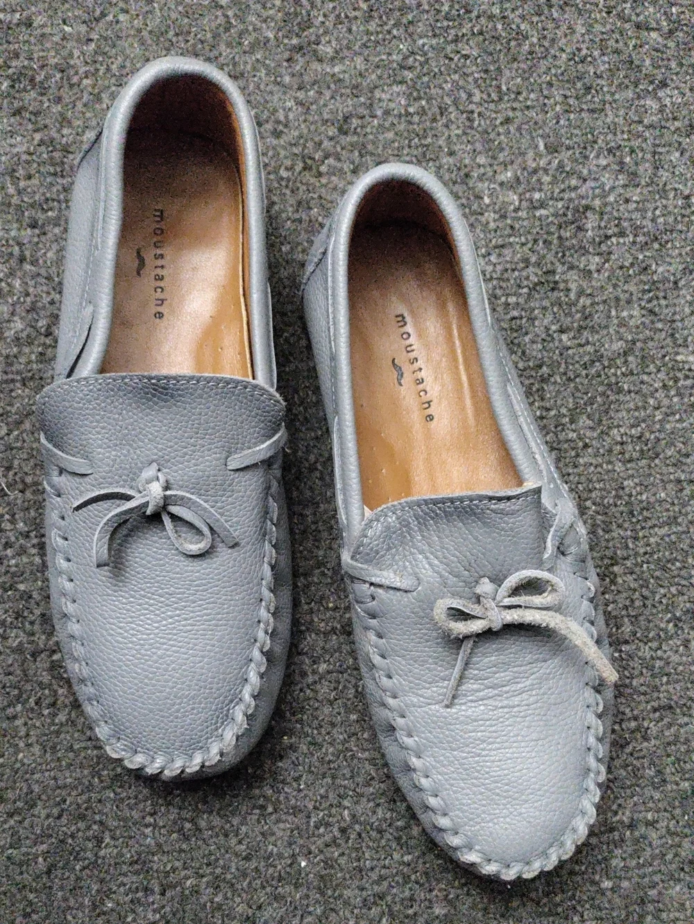 Moustache Kids Gray Leather Moccasin Loafers